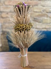 Прикраса з соломи "Дідух" з колосся пшениці, льону та сухоцвітів (мала)